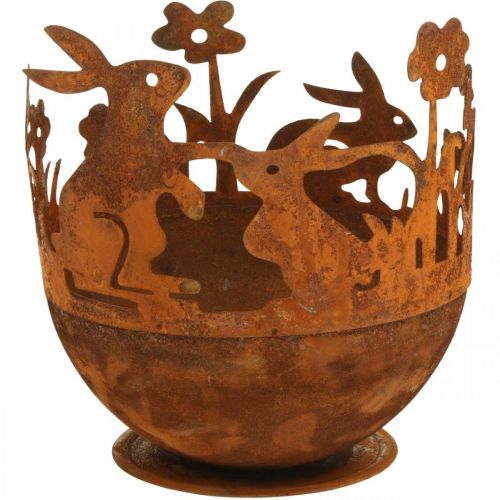 Floristik24 Bol en métal avec lapins, décorations de Pâques, jardinière à planter patine Ø18cm H19,5cm