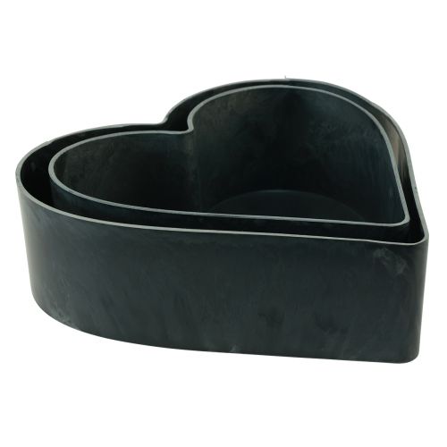 Floristik24 Bol coeur décoratif en plastique anthracite 24/21cm lot de 2