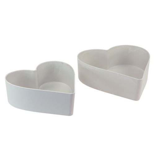 Article Bol coeur décoratif en plastique blanc gris 24/21cm lot de 2