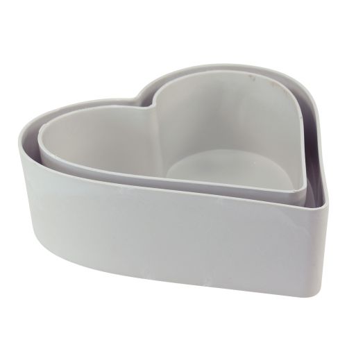 Article Bol coeur décoratif en plastique blanc gris 24/21cm lot de 2