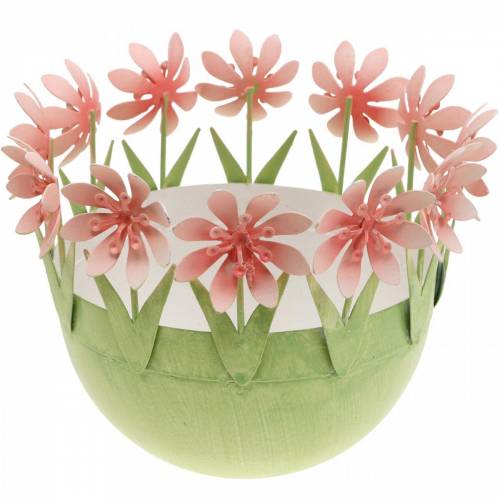 Floristik24 Bol à plantes, décoration printanière, bol en métal avec décoration florale, panier de Pâques