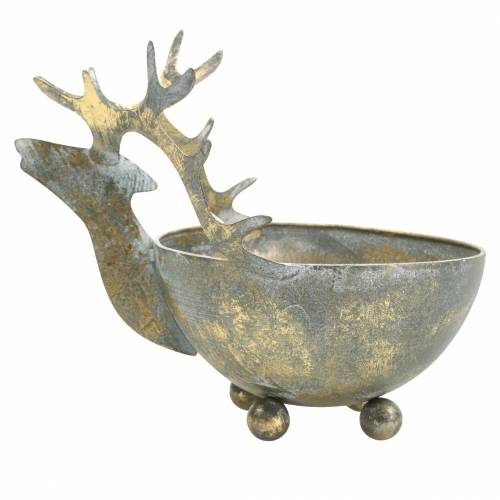 Article Bol avec tête de renne métal doré aspect antique Ø14cm