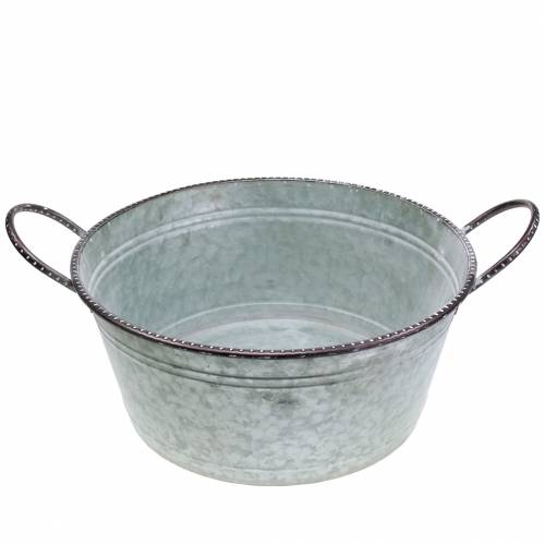 Floristik24 Bol en zinc avec anses gris, brun lavé blanc Ø38cm H17cm