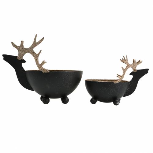 Article Bol Tête de Renne Noir, Métal Doré Ø11/14cm Lot de 2