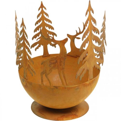 Bol en métal avec cerf, décoration forêt pour l&#39;Avent, récipient décoratif en acier inoxydable Ø25cm H29cm