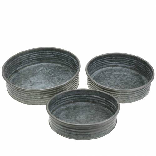 Floristik24 Bol en zinc rond gris Ø23,5 / 27 / 31cm lot de 3