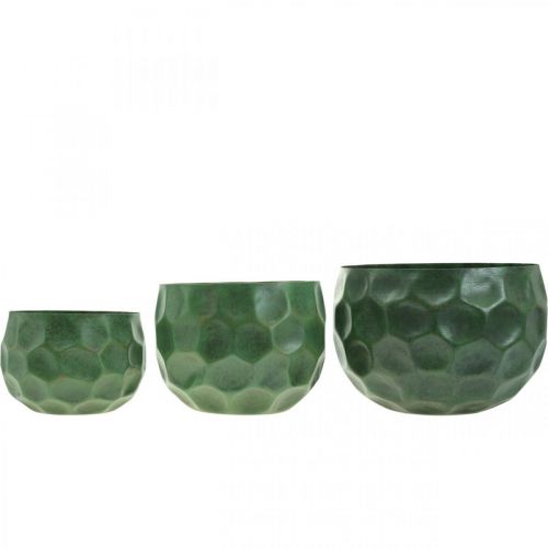 Article Bol décoratif en métal vert jardinière vintage Ø25 / 20,5 / 16,5cm lot de 3