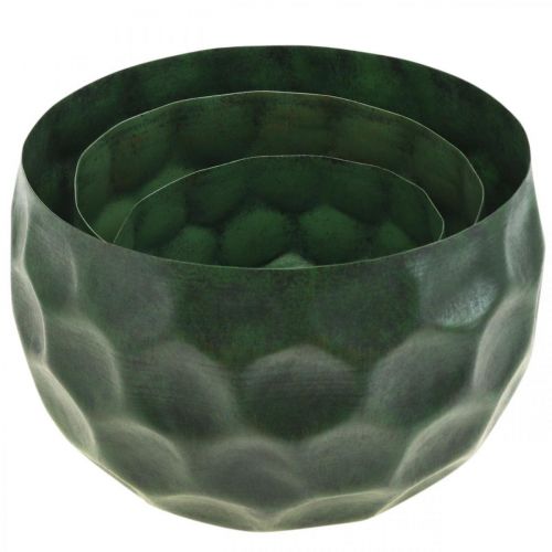 Article Bol décoratif en métal vert jardinière vintage Ø25 / 20,5 / 16,5cm lot de 3