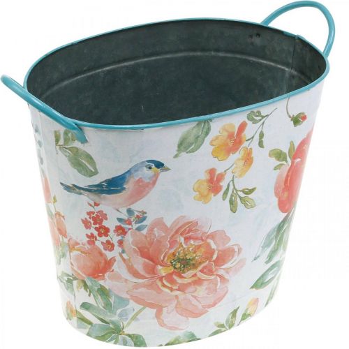 Floristik24 Seau à plantes ovale vintage en métal à décor de printemps jardinière 27,5 cm