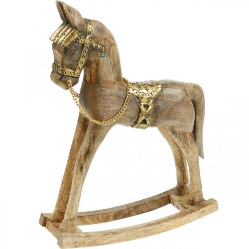 Floristik24 Cheval à bascule déco bois massif Noël nature, doré 28 × 39 × 9,5cm