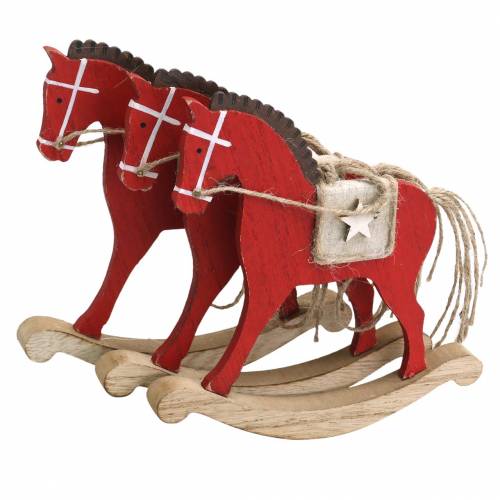 Floristik24 Cheval à bascule à suspendre bois rouge H17cm 3pcs Décorations d&#39;arbres nostalgiques