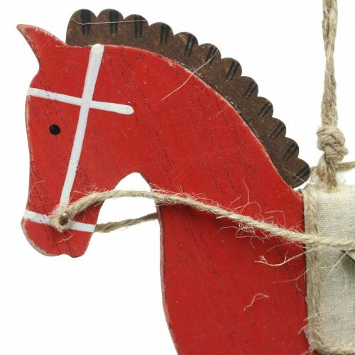 Floristik24 Cheval à bascule à suspendre bois rouge H17cm 3pcs Décorations d&#39;arbres nostalgiques