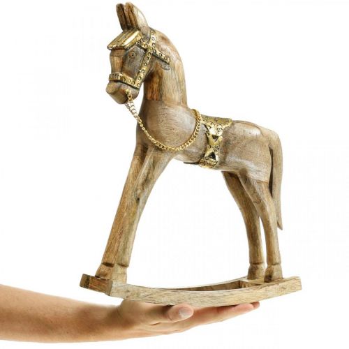 Floristik24 Cheval à bascule déco bois massif Noël nature, doré 28 × 39 × 9,5cm