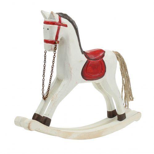 Floristik24 Cheval à bascule en bois blanc, rouge 25cm x 20,5cm