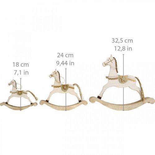 Article Cheval à bascule en bois, décoration de Noël Blanc Doré H32,5cm