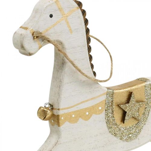 Article Cheval à bascule bois, décoration de Noël blanc doré H24cm