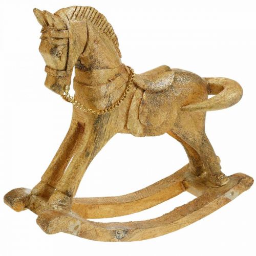Floristik24 Figurine décorative cheval à bascule bois Noël doré, paillettes 28 × 38 × 9,5cm