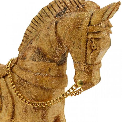 Floristik24 Figurine décorative cheval à bascule bois Noël doré, paillettes 28 × 38 × 9,5cm