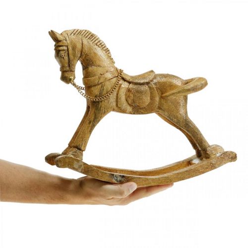Floristik24 Figurine décorative cheval à bascule bois Noël doré, paillettes 28 × 38 × 9,5cm
