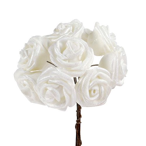 Floristik24 Roses en mousse blanches avec nacre Ø2,5cm 120 pcs