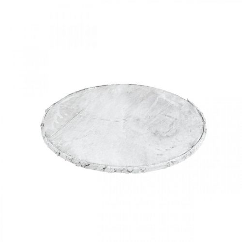 Floristik24 Disque décoratif en bois avec écorce contreplaqué dessous de verre blanc Ø20cm