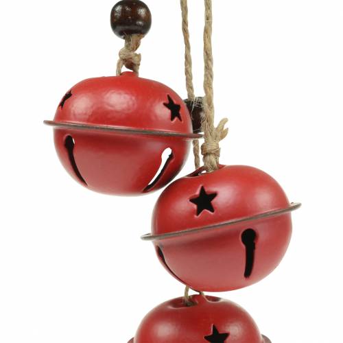 Floristik24 Cloches avec étoile sur le ruban à suspendre rouge L30cm 2pcs