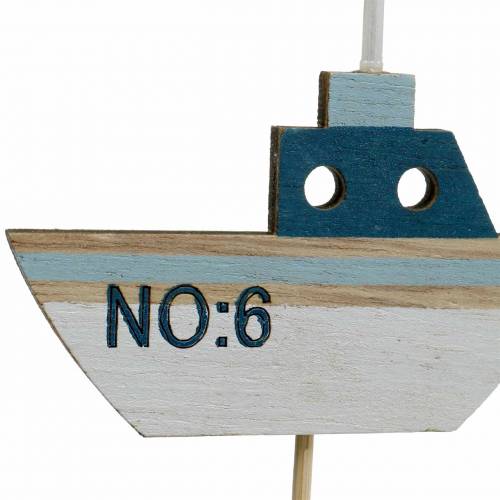 Article Bouchon décoratif bateau bois blanc bleu naturel 8cm H37cm 24 pcs