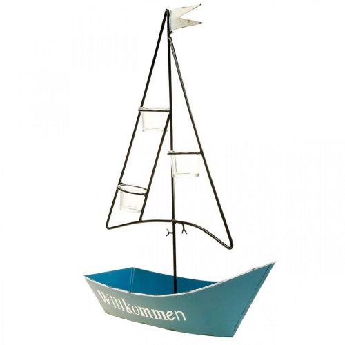 Lanterne métal bateau décoration maritime bleu 38x14x55cm