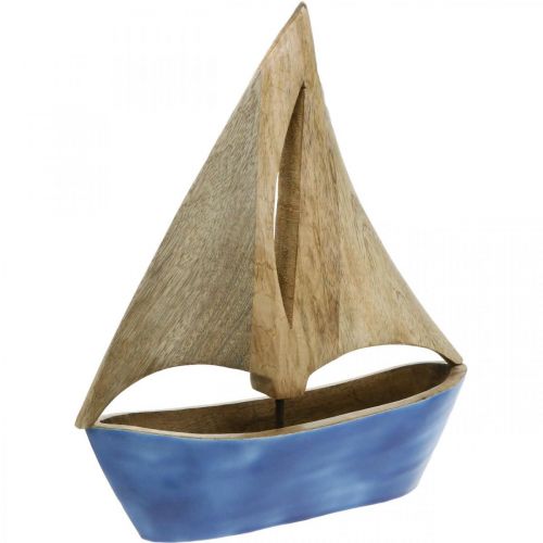 Floristik24 Déco voilier en bois de manguier, bateau en bois bleu H27,5cm