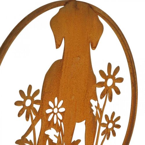 Floristik24 Plaque en métal patine chien avec fleurs Ø38cm