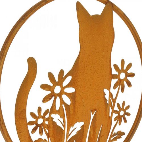 Floristik24 Plaque en métal patine chat avec fleurs Ø38cm