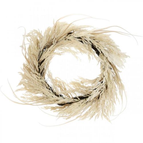 Déco couronne herbe de pampa et roseau artificiel crème 70cm
