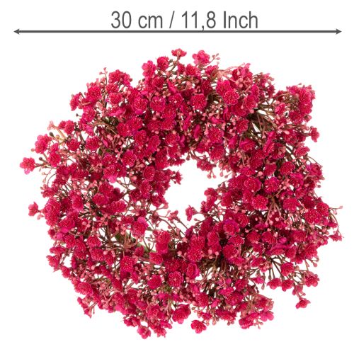 Couronne décorative artificielle gypsophile rose-rouge 30 cm | Floristik24.fr