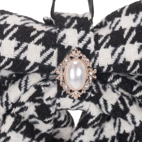 Lot de 2 nœuds en tissu à carreaux avec broche et attache, 24 cm, noir et blanc | Floristik24.fr