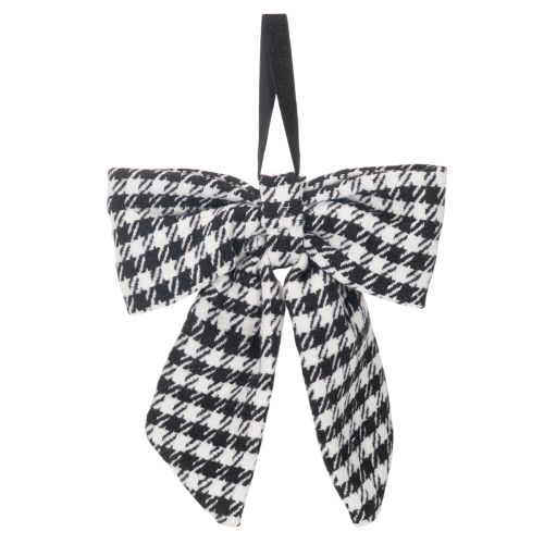 Lot de 2 nœuds en tissu à carreaux avec broche et attache, 24 cm, noir et blanc | Floristik24.fr