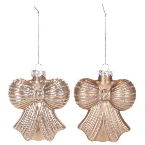 Décoration de Noël en verre, pendentifs nœud, 10 cm, deux tons bruns, lot de 2 | Floristik24.fr