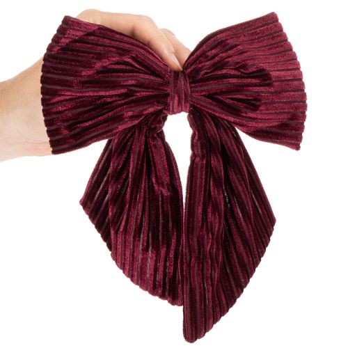 Set de 2 noeuds en velours rouge et bordeaux 24 cm pour décoration intérieure de Noël | Floristik24.fr
