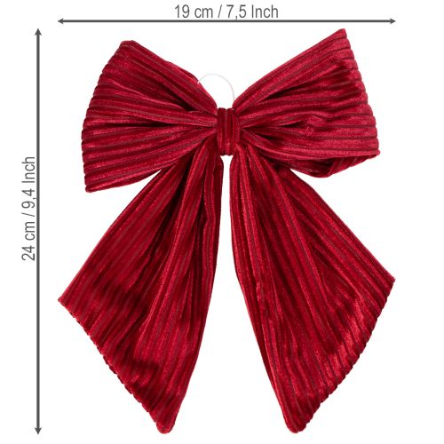 Set de 2 noeuds en velours rouge et bordeaux 24 cm pour décoration intérieure de Noël | Floristik24.fr