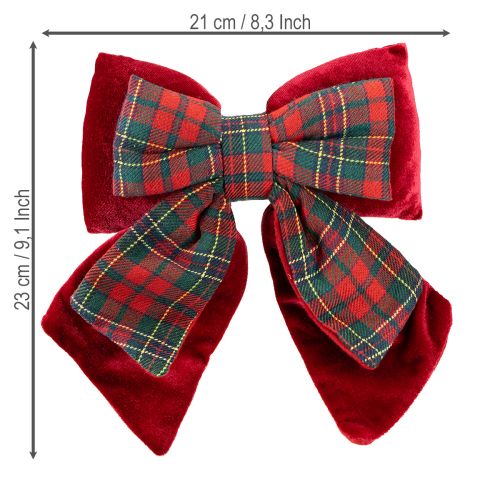 Floristik24 Nœud en velours écossais rouge pour intérieur 21 × 23 cm