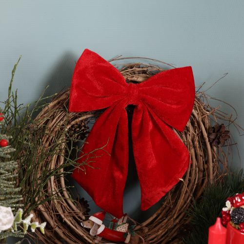 Article Lot de 3 nœuds décoratifs en tissu rouge 28 cm pour Noël