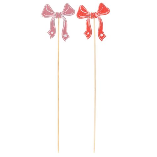 Lot de 12 Piques Décoratives en Bois avec Nœud 32 cm Rouge et Rose | Floristik24.fr