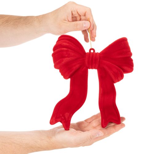 Décoration Noël Nœud Rouge Flocké 22 cm avec Suspension | Floristik24.fr