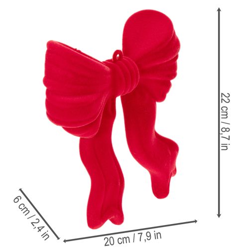 Décoration Noël Nœud Rouge Flocké 22 cm avec Suspension | Floristik24.fr