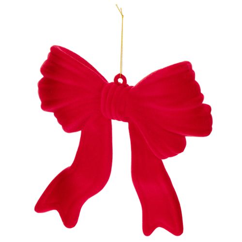 Décoration Noël Nœud Rouge Flocké 22 cm avec Suspension | Floristik24.fr