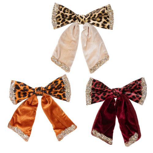 Lot de 3 nœuds décoratifs 20 cm motif léopard en tissu avec clip métallique | Floristik24.fr