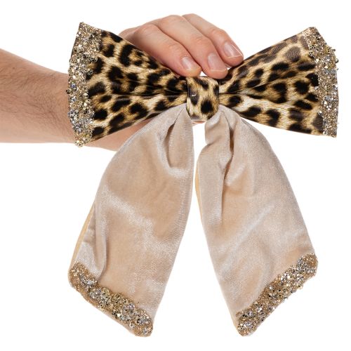 Lot de 3 nœuds décoratifs 20 cm motif léopard en tissu avec clip métallique | Floristik24.fr