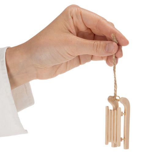 Lot de 6 petits traîneaux décoratifs en bois naturel avec ficelle, 6 cm | Floristik24.fr