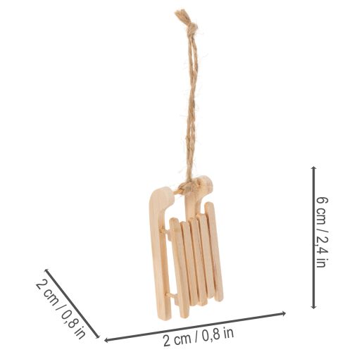 Lot de 6 petits traîneaux décoratifs en bois naturel avec ficelle, 6 cm | Floristik24.fr