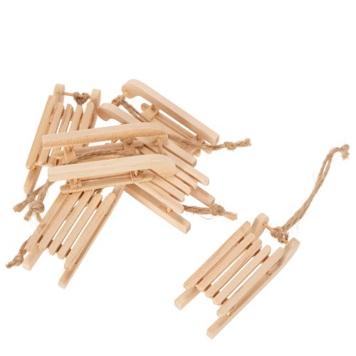 Lot de 6 petits traîneaux décoratifs en bois naturel avec ficelle, 6 cm | Floristik24.fr
