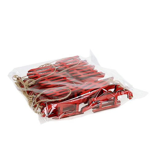 Floristik24 Traîneau à suspendre bois rouge 9cm 12pcs